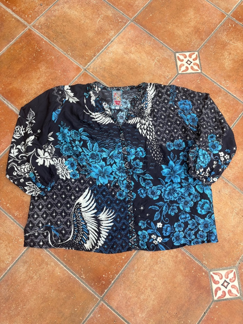 Gorgeous Johnny Was Silk Button-Up Blouse Top Shirt Size 2X